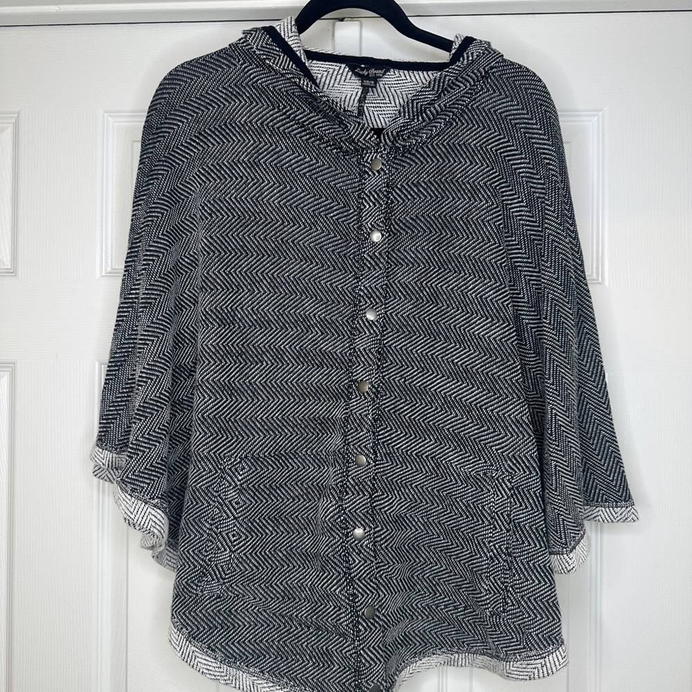 Lucky Brand Chevron Hooded Poncho Cardigan | Snap Front Sweater | XS/S
